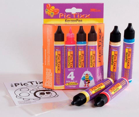 Kerzen-Pen-Set gelb rot blau gold