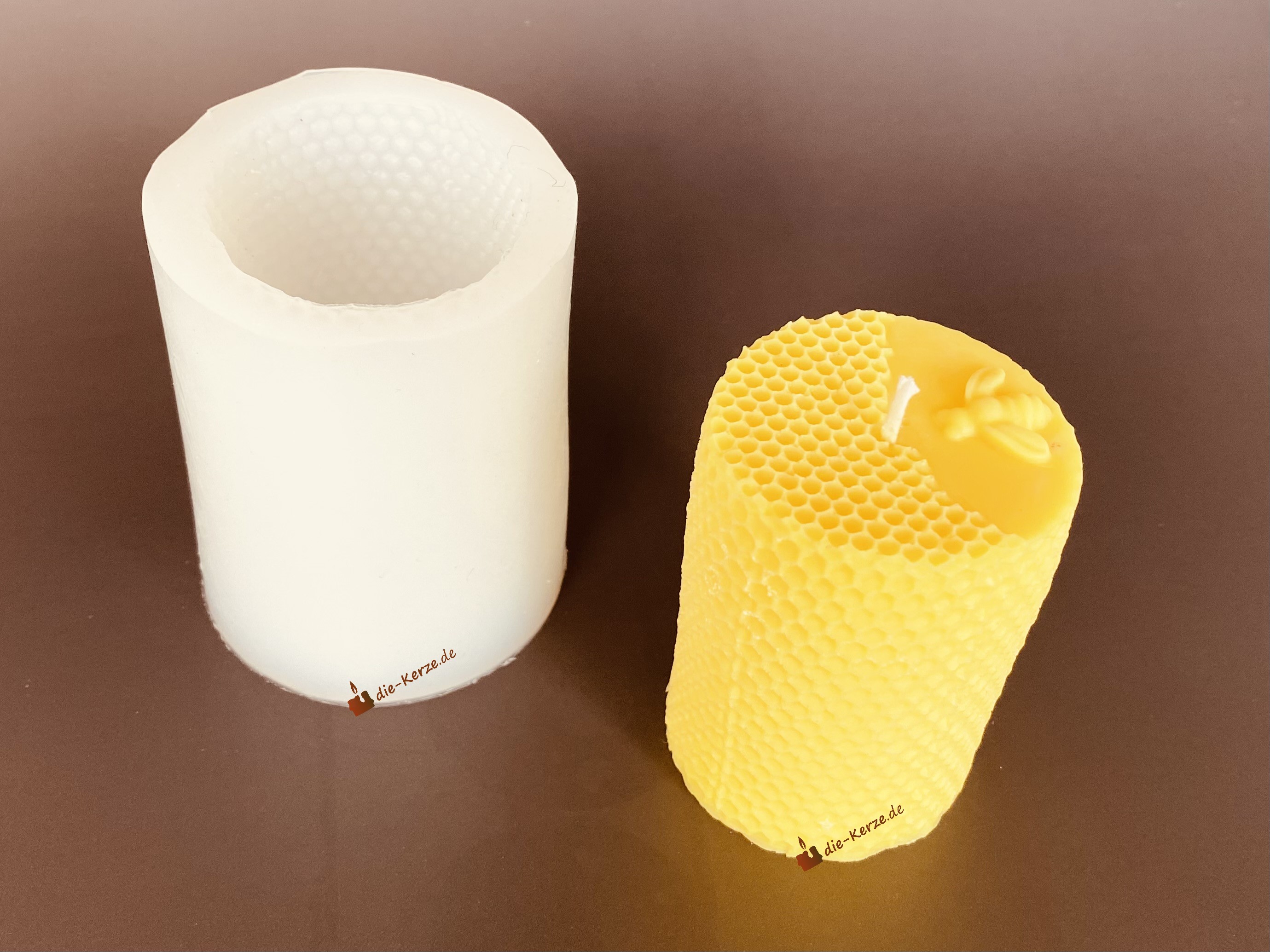 K7089 Silikonform Wabenkerze mit Biene zylindrisch 01
