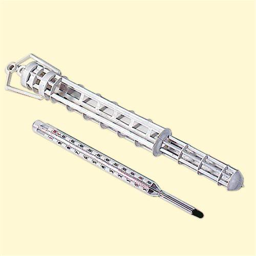 Quecksilberfreies Kerzen-Thermometer mit Messbereich -10 bis +120 °C und transparentem Transportschutz.