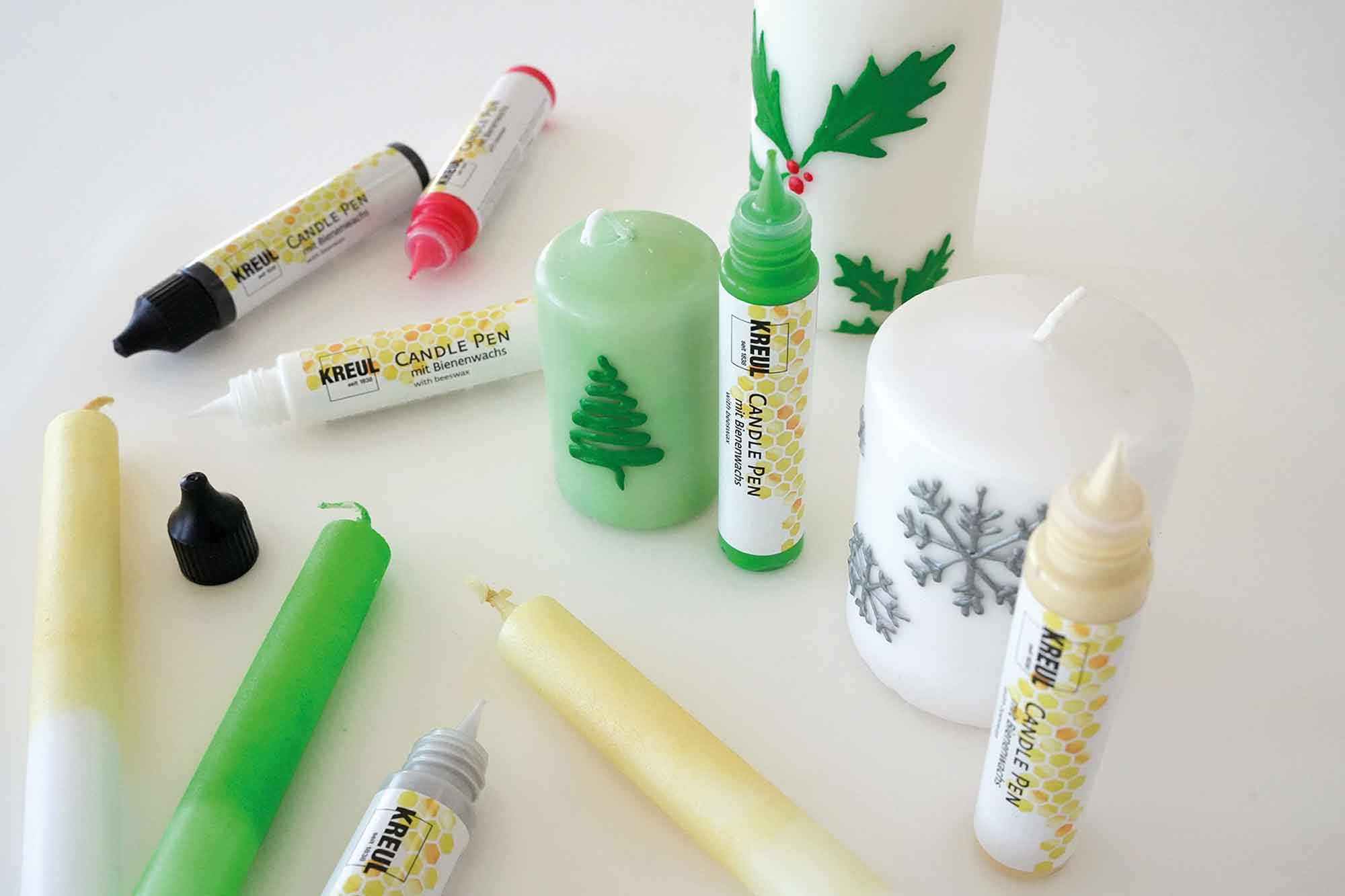 Kerzen-Pen Set als Beispiel für einfaches Kerzen bemalen