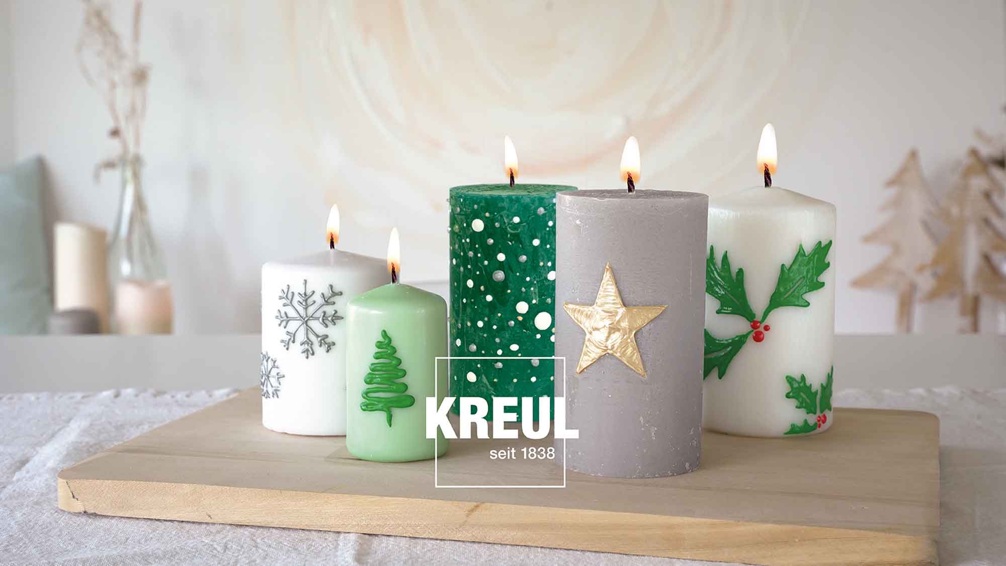 Ergebnis schöner Weihnachtskerzen mit Kerzen-Pen verziert