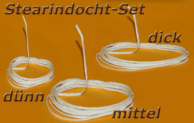 Stearin-Docht-Set 3x3m dünn/mittel/dick