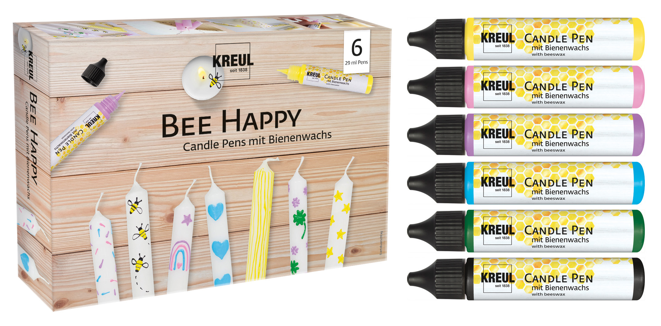Kerzen-Pen CandlePen 6er Set Bee Happy für schöne Kerzen verzieren im Frühling